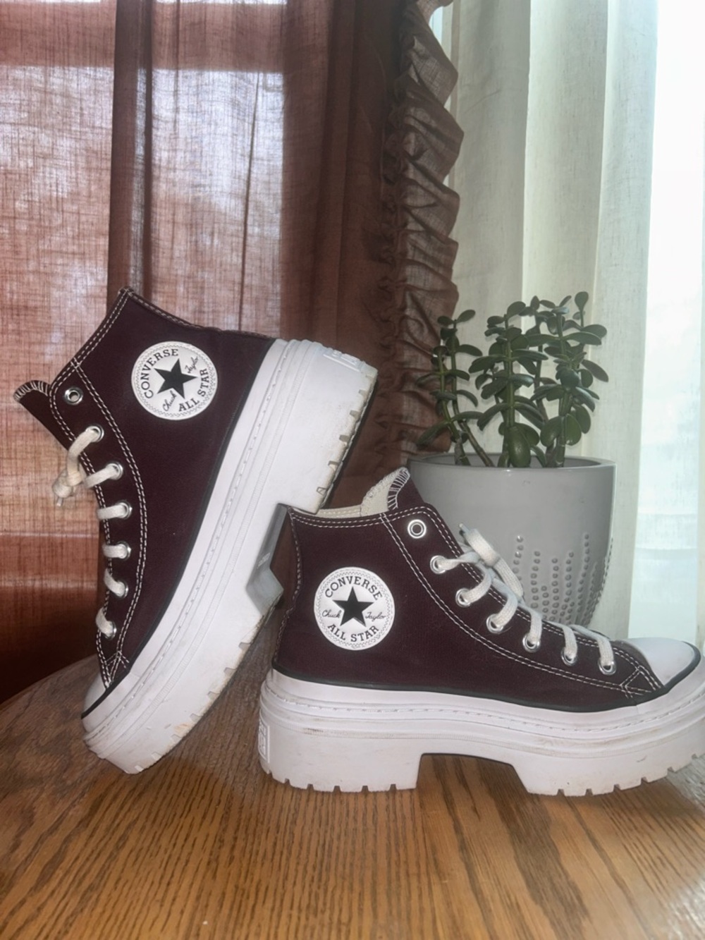 Converse Burgundy High-Top Platform Sneakers